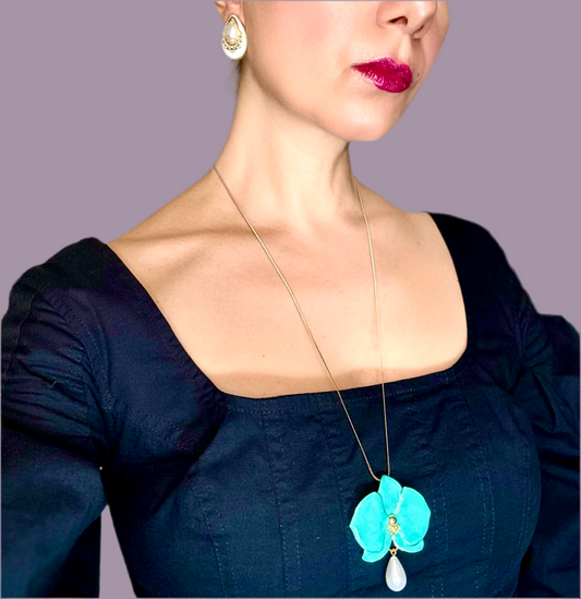 İnci Küpeli Orkide Kolye Küpe Set