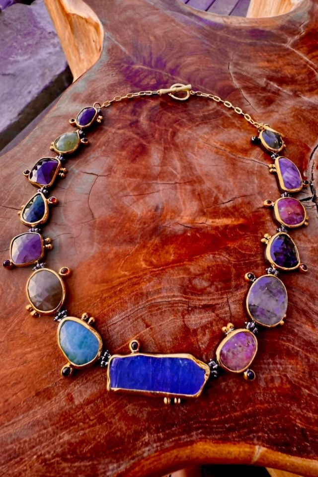 Gold Necklace with Precious Stones