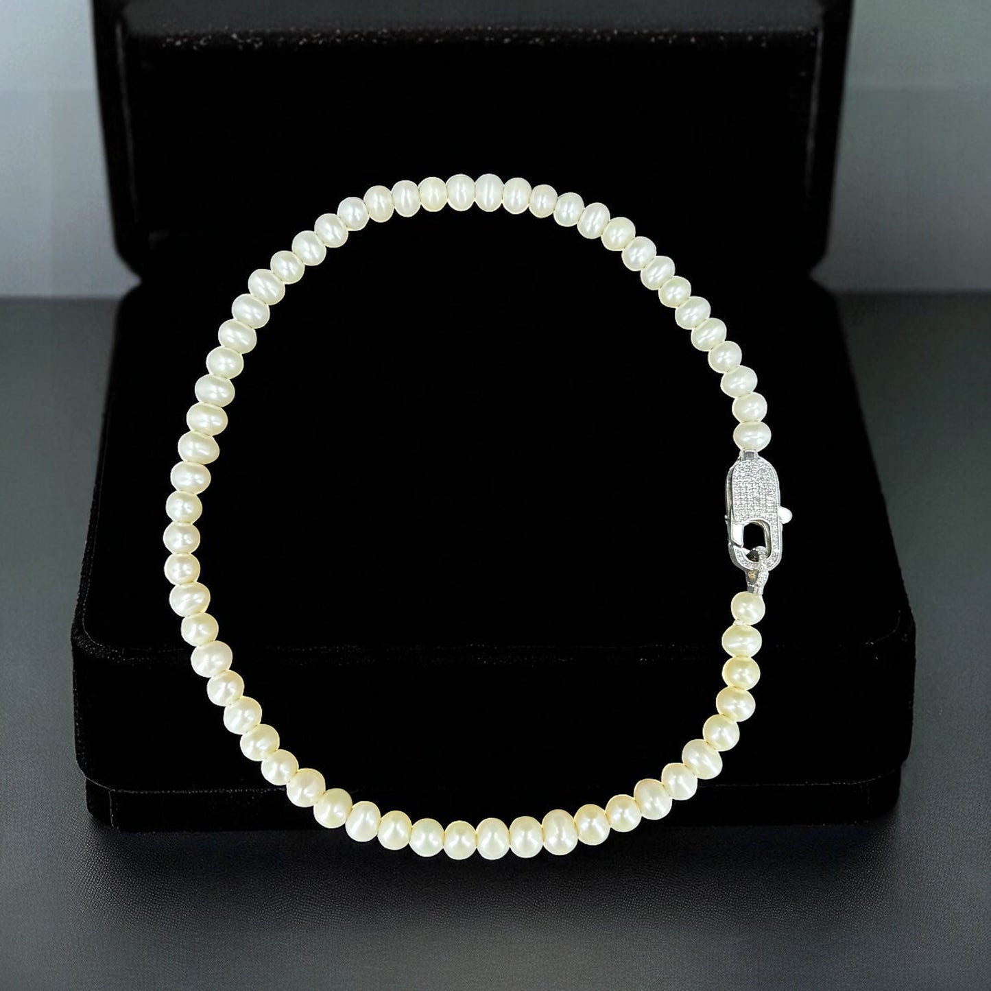 Sterling Silver Lock Design Natural Pearl Necklace with Zircon Stone Natural Pearl Bracelet