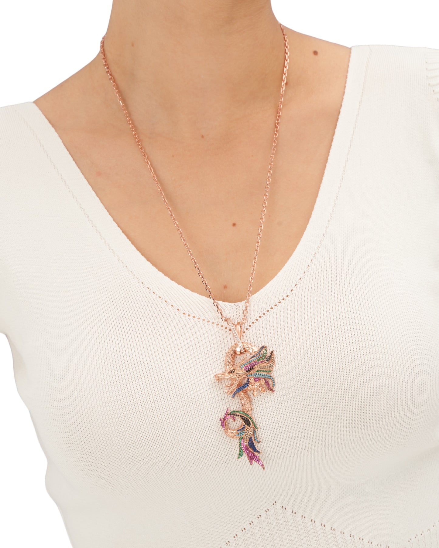 Gökkuşağı Rose Dragon Kolye