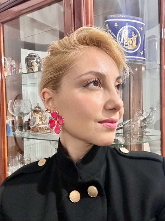 El Yapımı Altın Kaplama Dört Yapraklı Kırmızı Şans Çiçeği