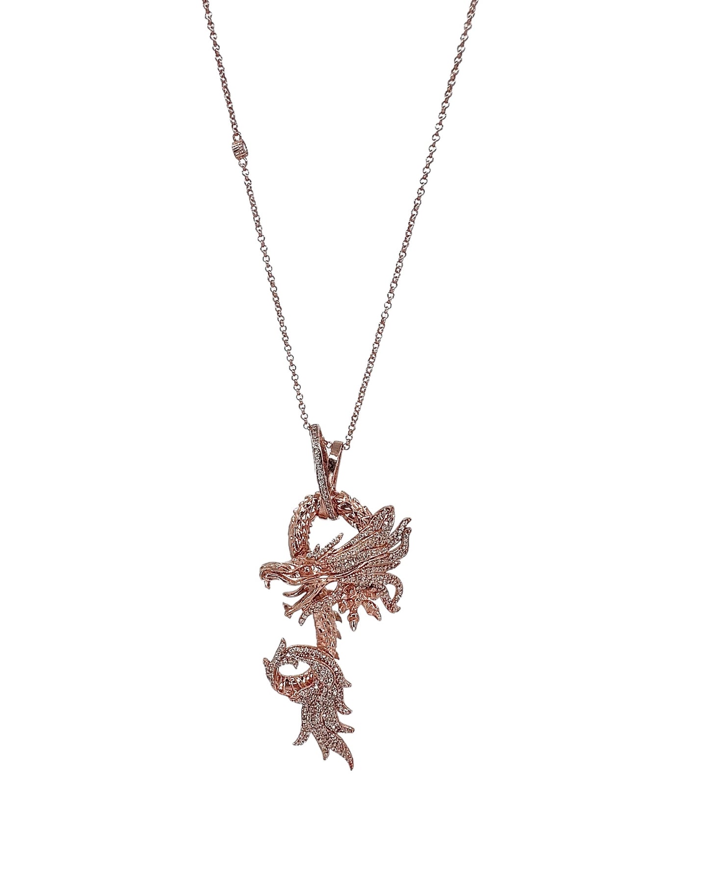 Beyaz Taşlı Rose Dragon Kolye