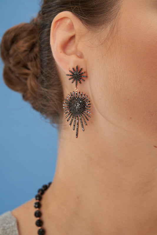 Siyah Işıltı Altın Kaplama Gümüş Küpe