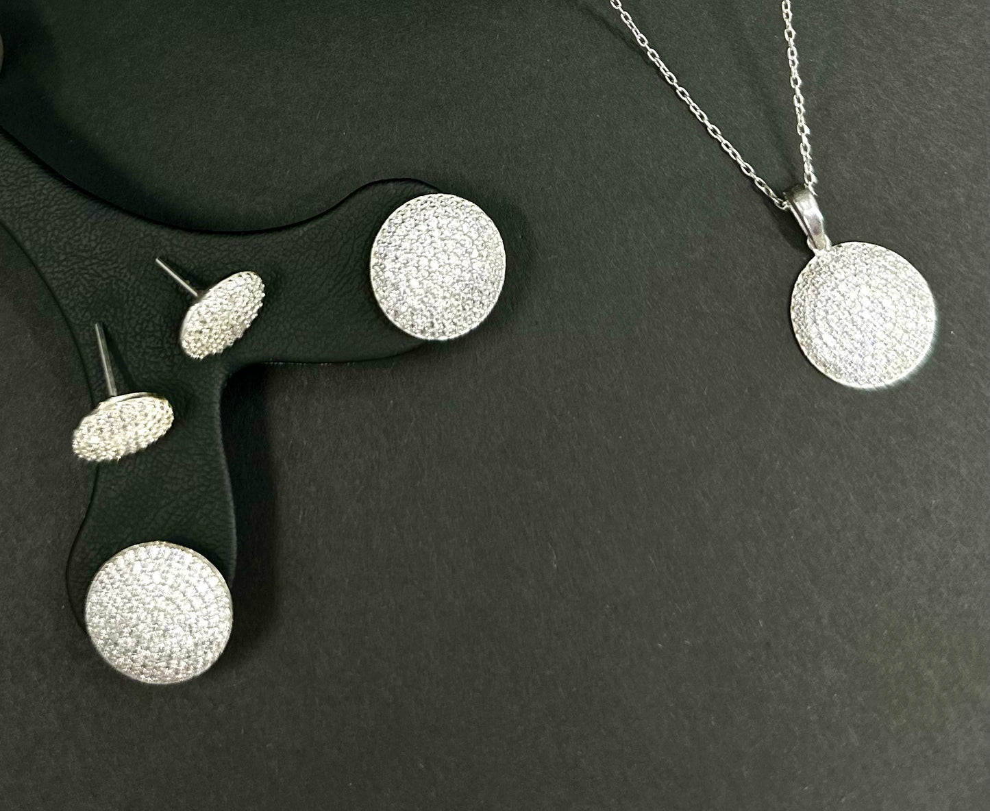 Dolunay Zirkon Taşlı Kolye Küpe Gümüş Set