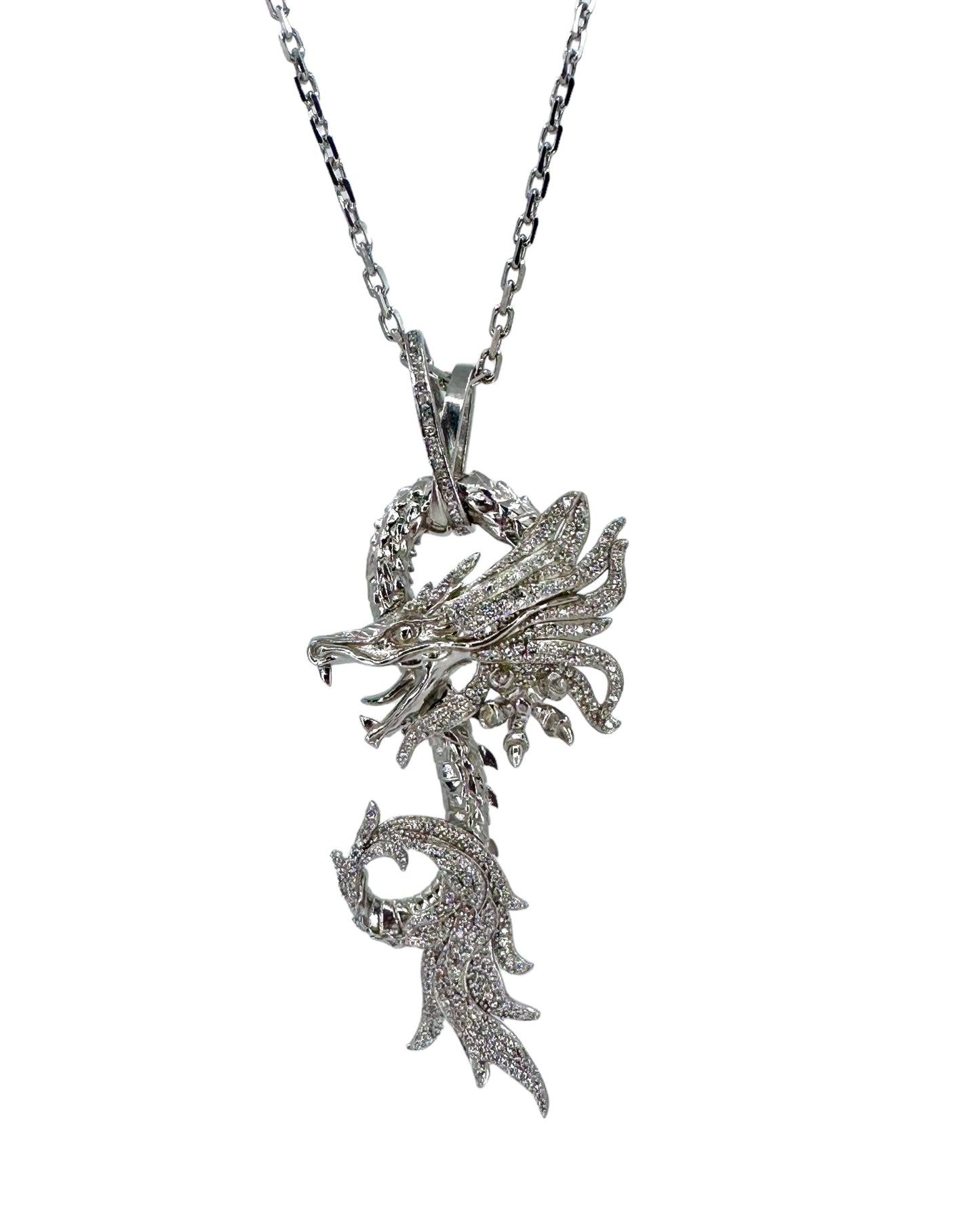 Beyaz Taşlı Silver Dragon Kolye