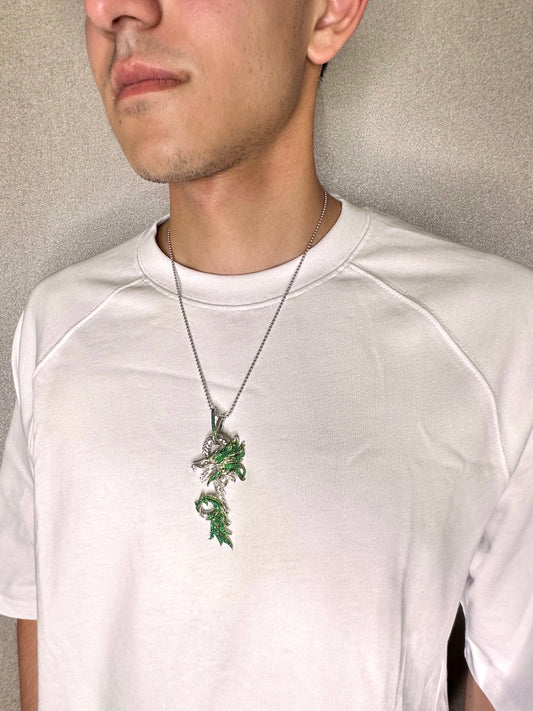 Yeşil Taşlı Silver Dragon Kolye
