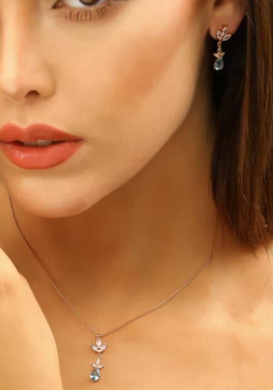 Turkuaz Damla Minimal Kolye Küpe Gümüş Set