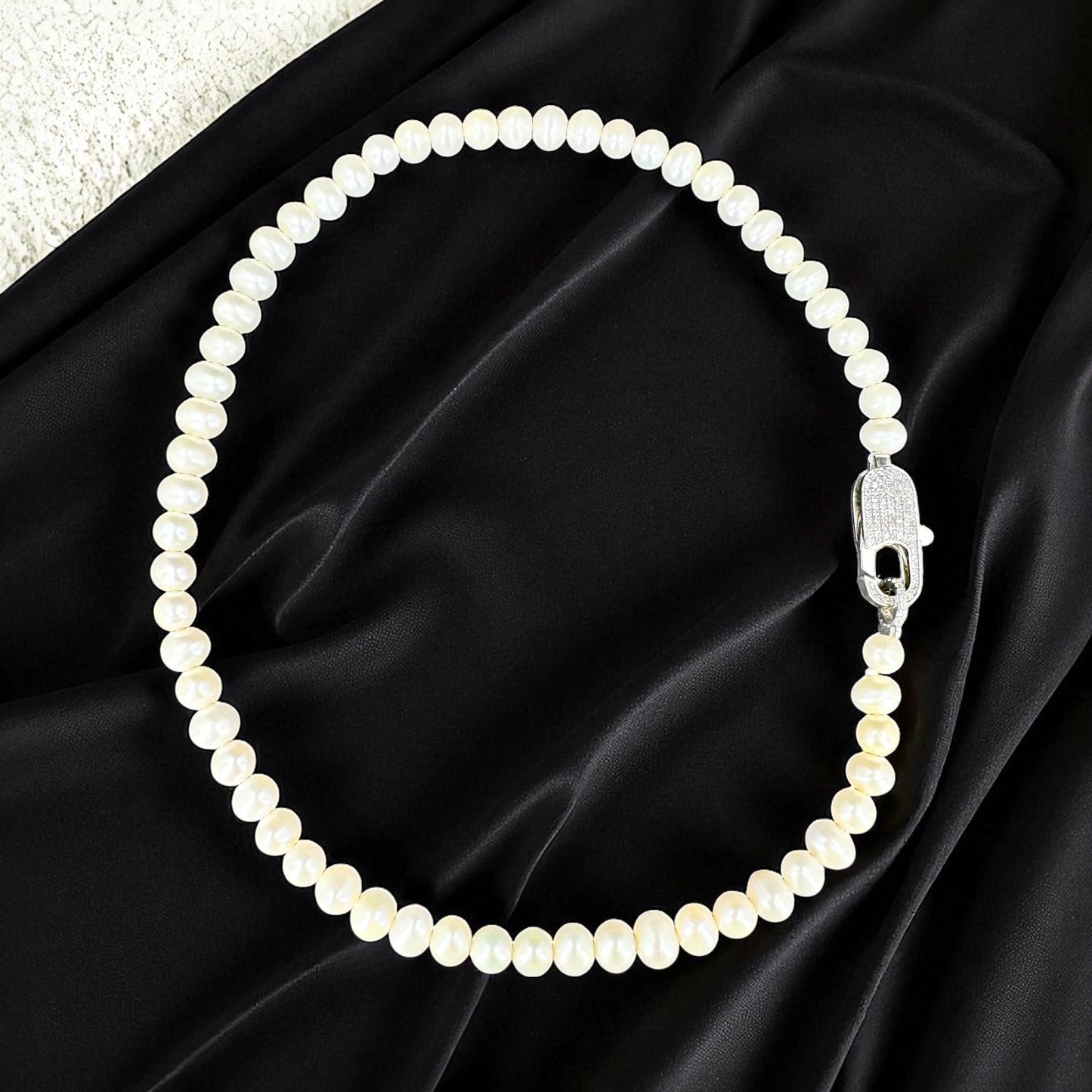 Sterling Silver Lock Design Natural Pearl Necklace with Zircon Stone Natural Pearl Bracelet