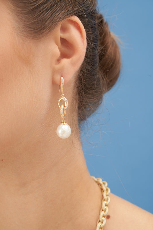 İncili Gold Zincir Küpe