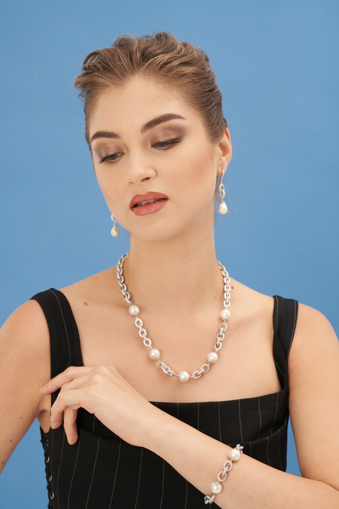 İncili Silver Zincir Küpe