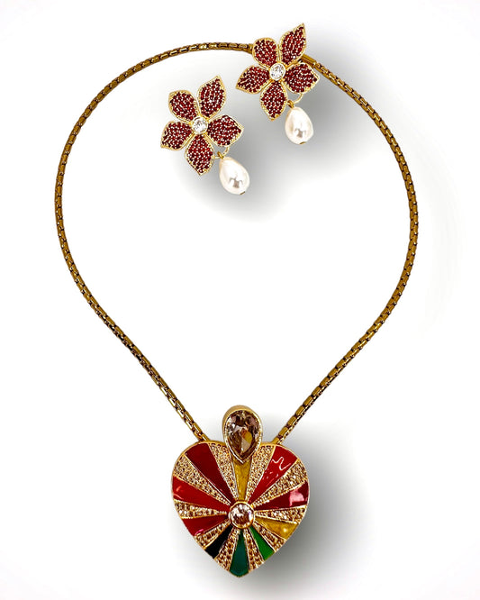 Kırmızı Kalp Kolye Küpe Set