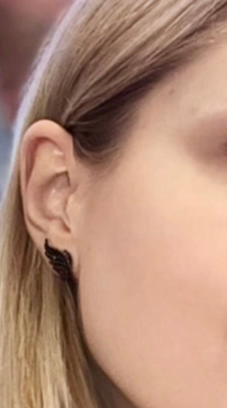 925 Ayar Gümüş Altın Kaplama Siyah Kanat Küpe