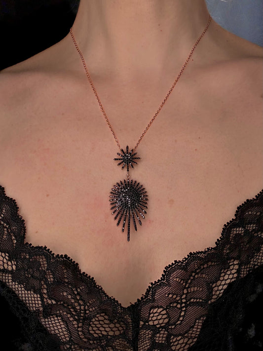 Siyah Işıltı Altın Kaplama Gümüş Kolye