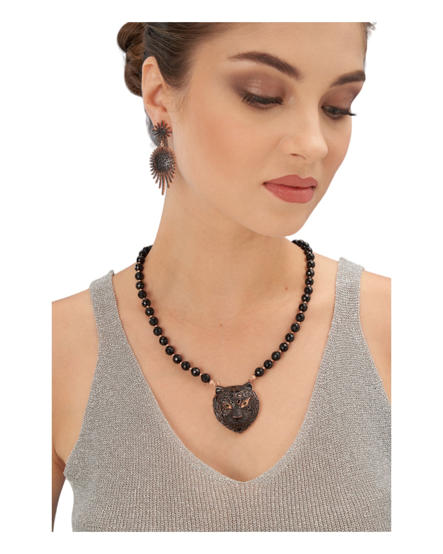 Mystic Black Panther Head Necklace with Onyx
