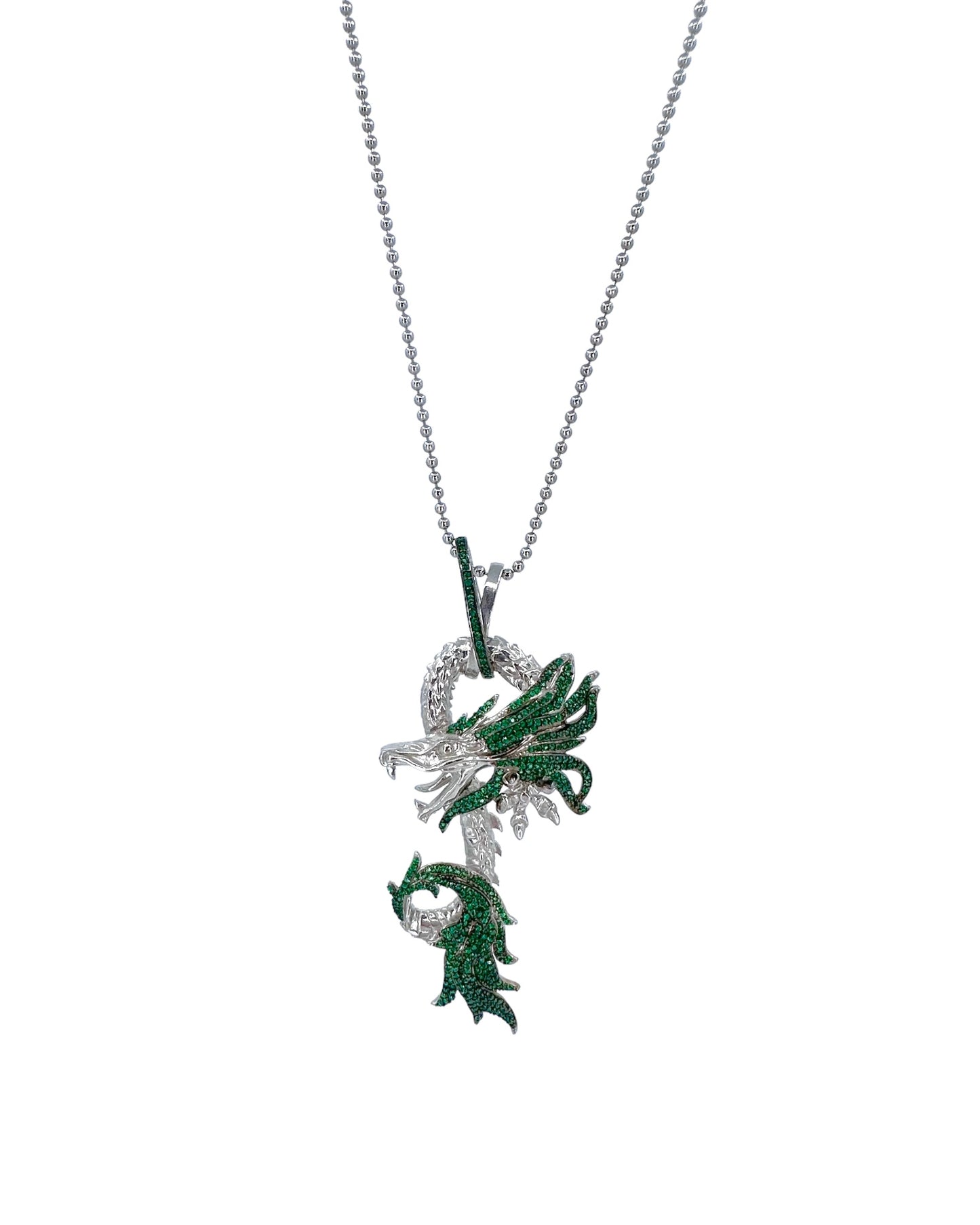 Yeşil Taşlı Silver Dragon Kolye