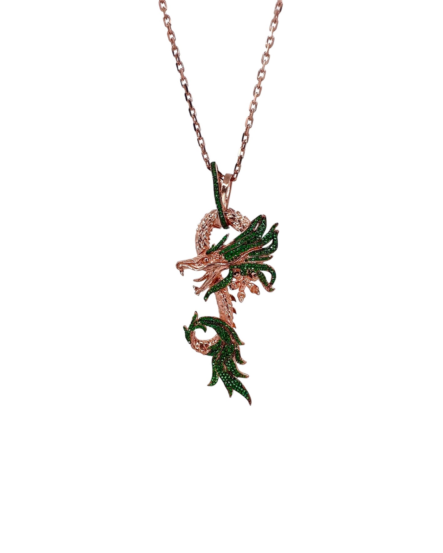 Yeşil Taşlı Rose Dragon Kolye