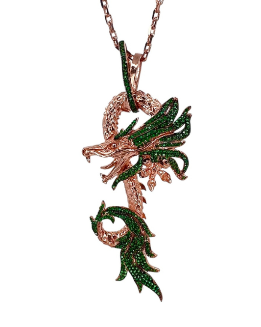 Yeşil Taşlı Rose Dragon Kolye
