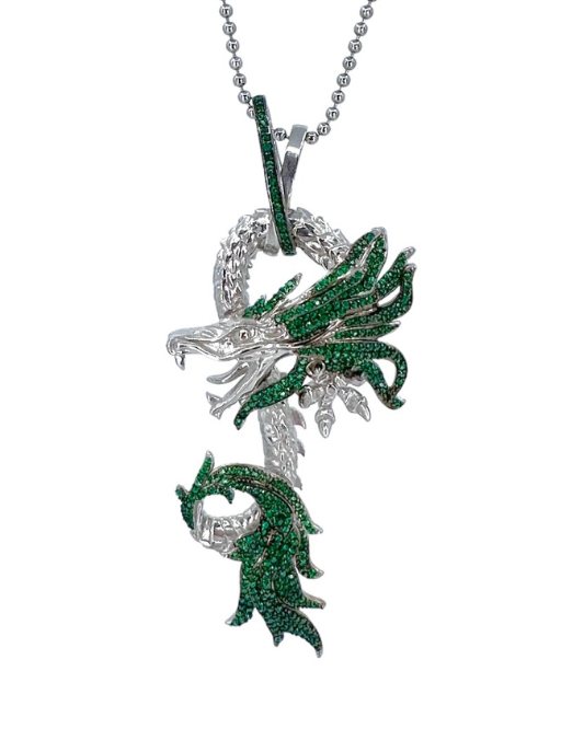 Yeşil Taşlı Silver Dragon Kolye