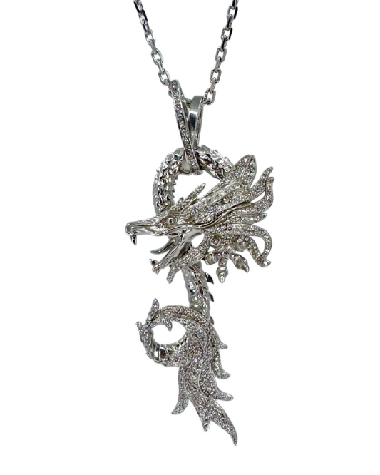 Beyaz Taşlı Silver Dragon Kolye