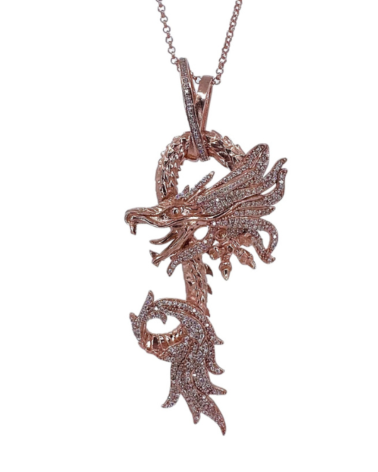 Beyaz Taşlı Rose Dragon Kolye