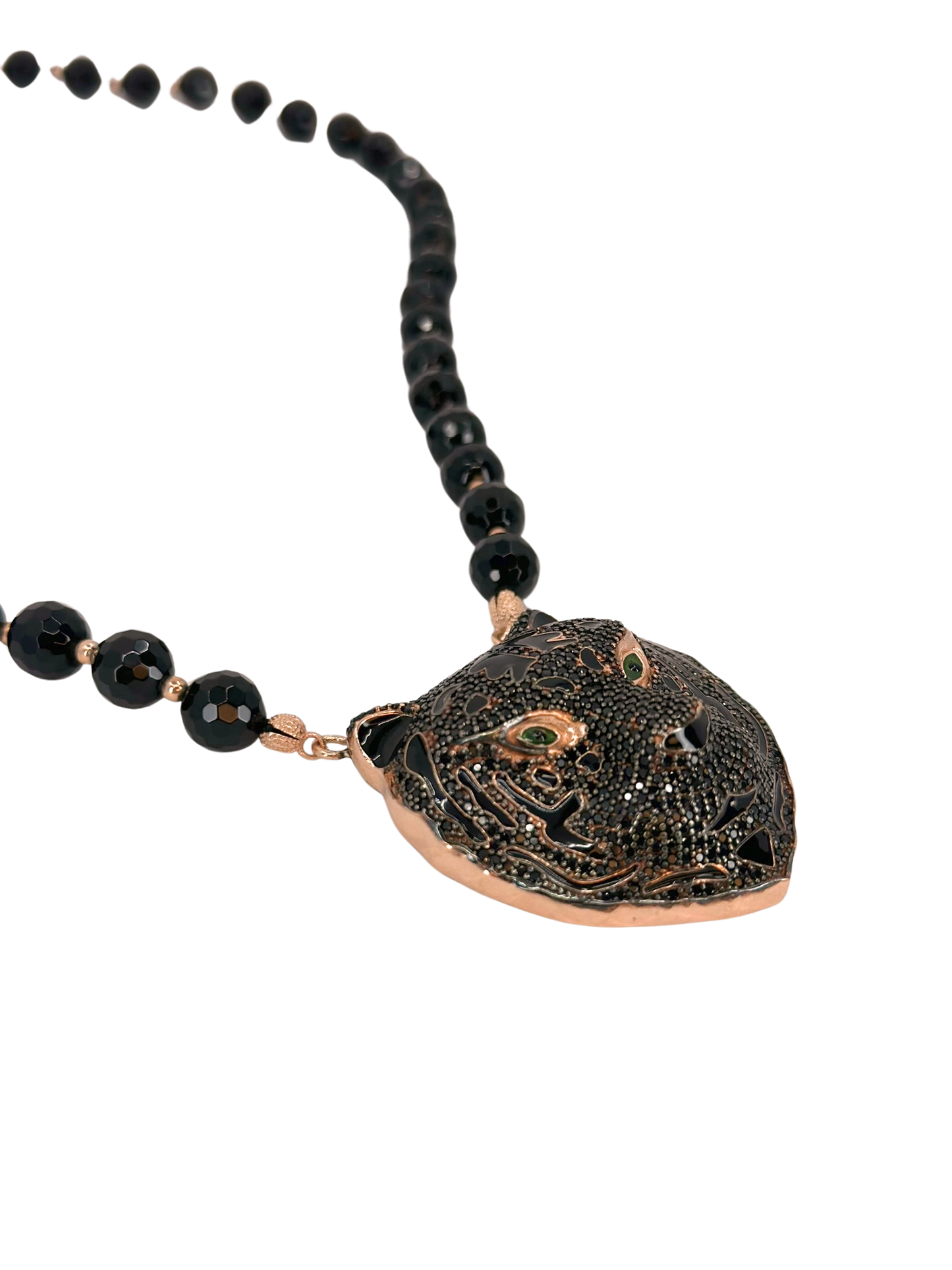 Mystic Black Panther Head Necklace with Onyx