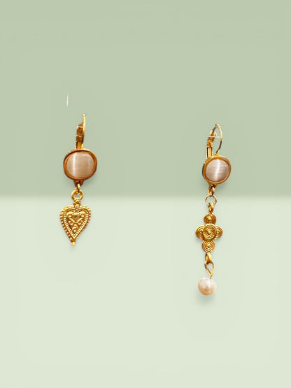 Halef Yildiz Heart Earrings with Pearl