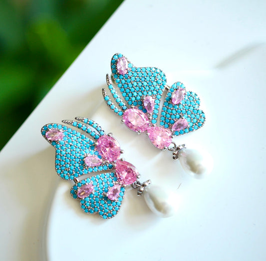 Turquoise Stone Pearl Butterfly Earring