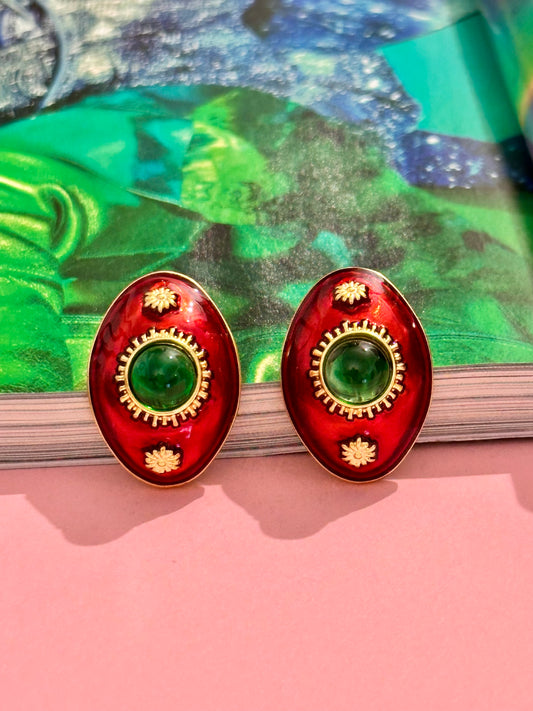 Kırmızı Yonca Kolye Küpe Set