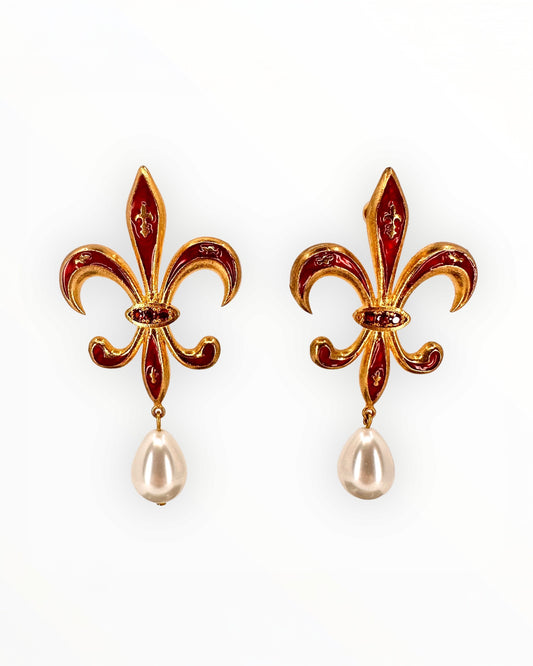 Fleur-De-Lis Enamel Earrings 