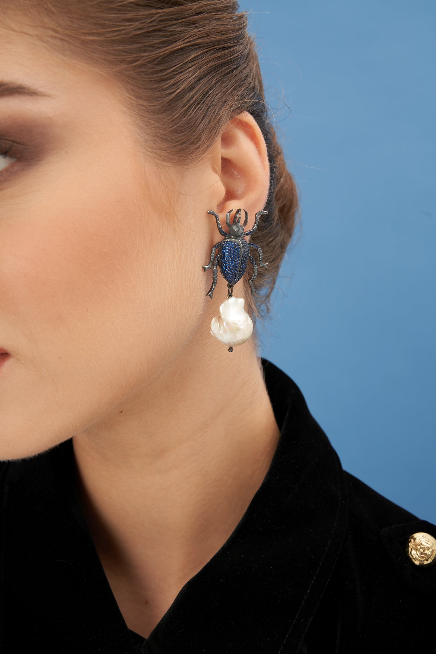 Blue Scarab Earrings