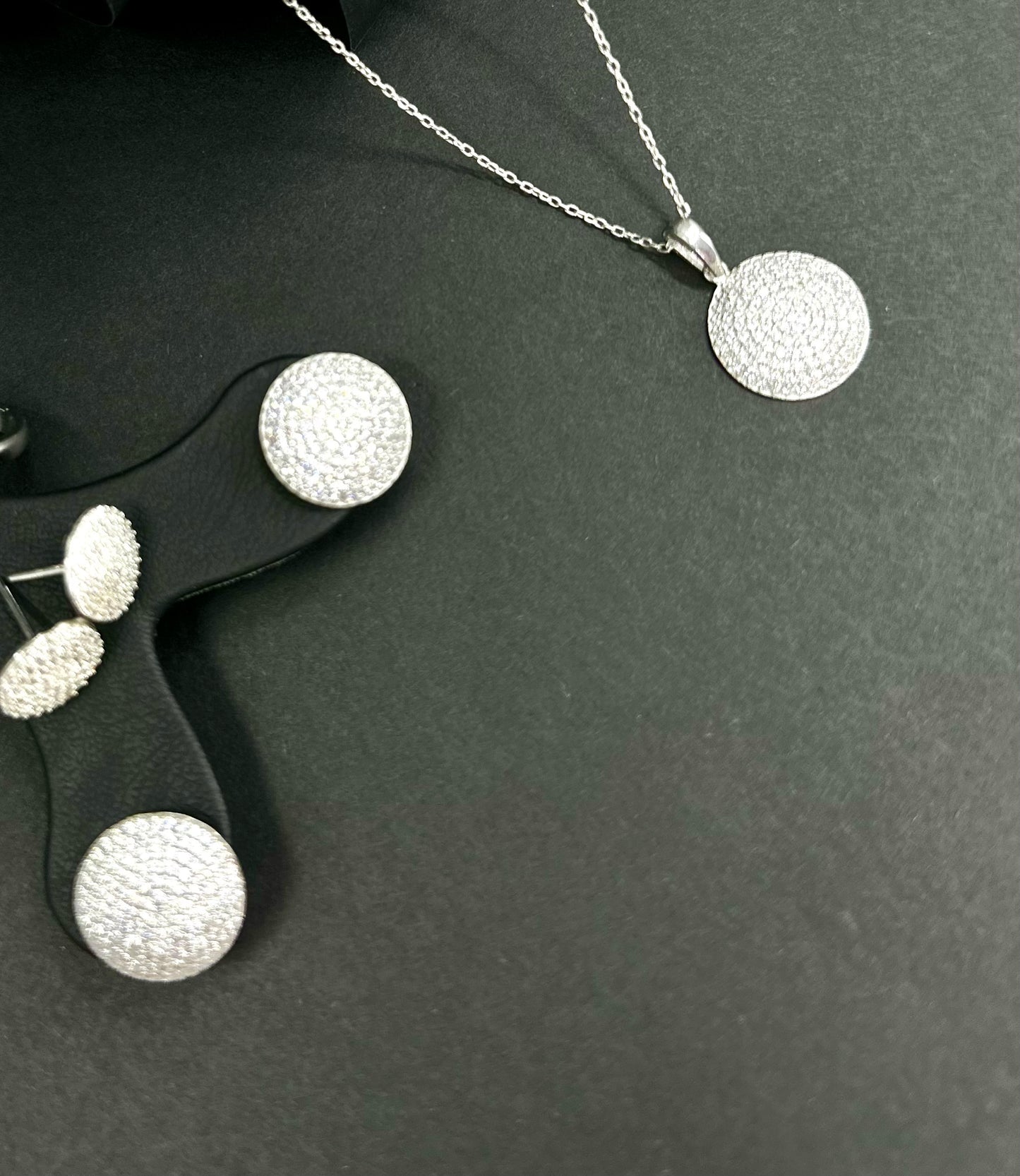 Dolunay Zirkon Taşlı Kolye Küpe Gümüş Set