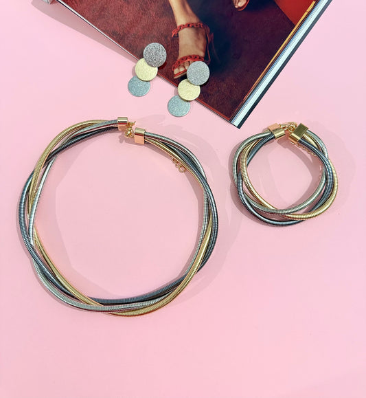 Trio Line Kolye Bilezik Küpe Set