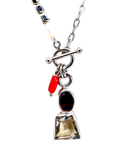 Seyran Pearl Necklace with Amethyst, Garnet & Coral