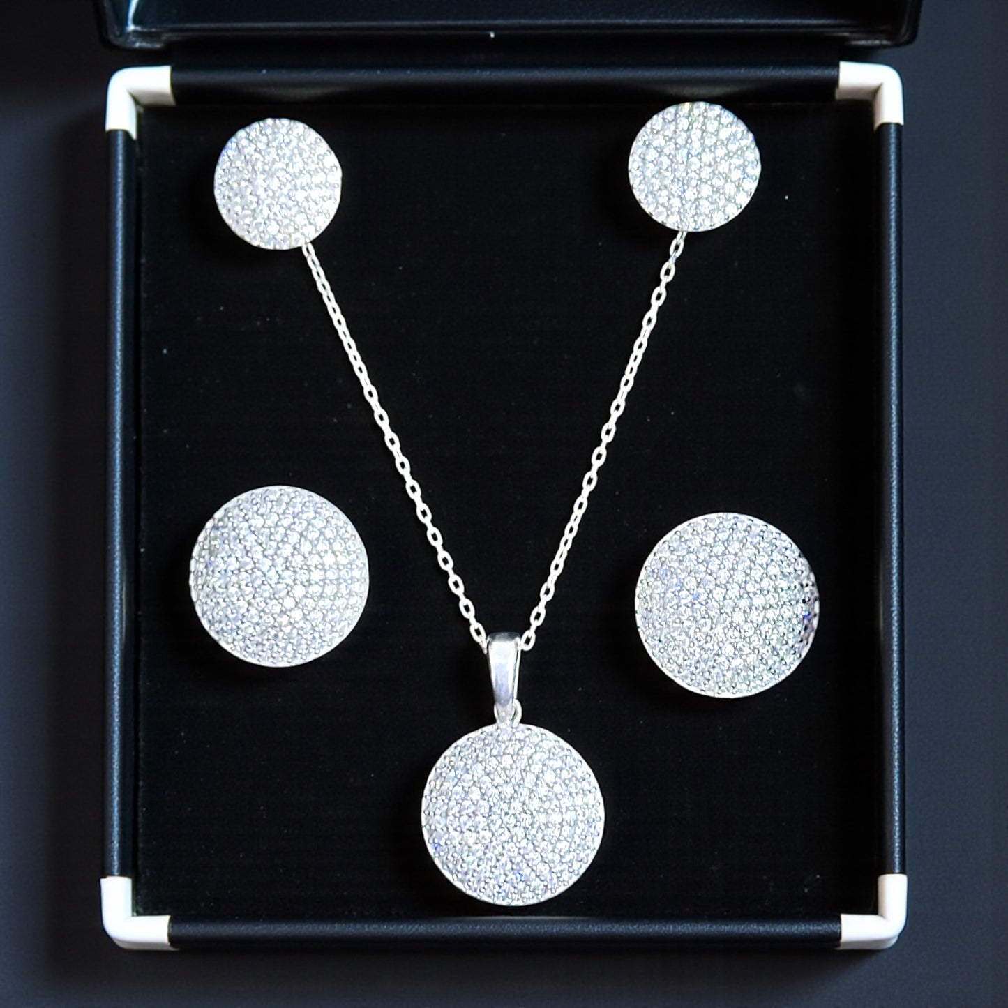 Dolunay Zirkon Taşlı Kolye Küpe Gümüş Set