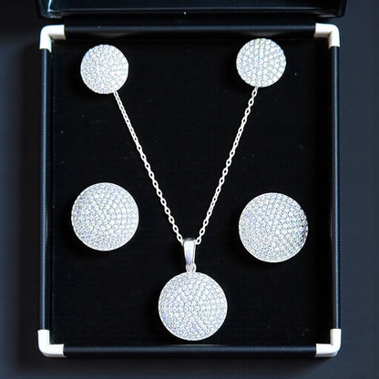 Dolunay Zirkon Taşlı Kolye Küpe Gümüş Set