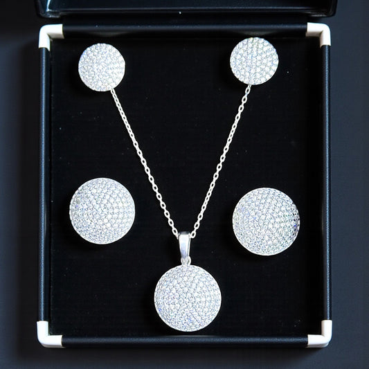 Dolunay Zirkon Taşlı Kolye Küpe Gümüş Set