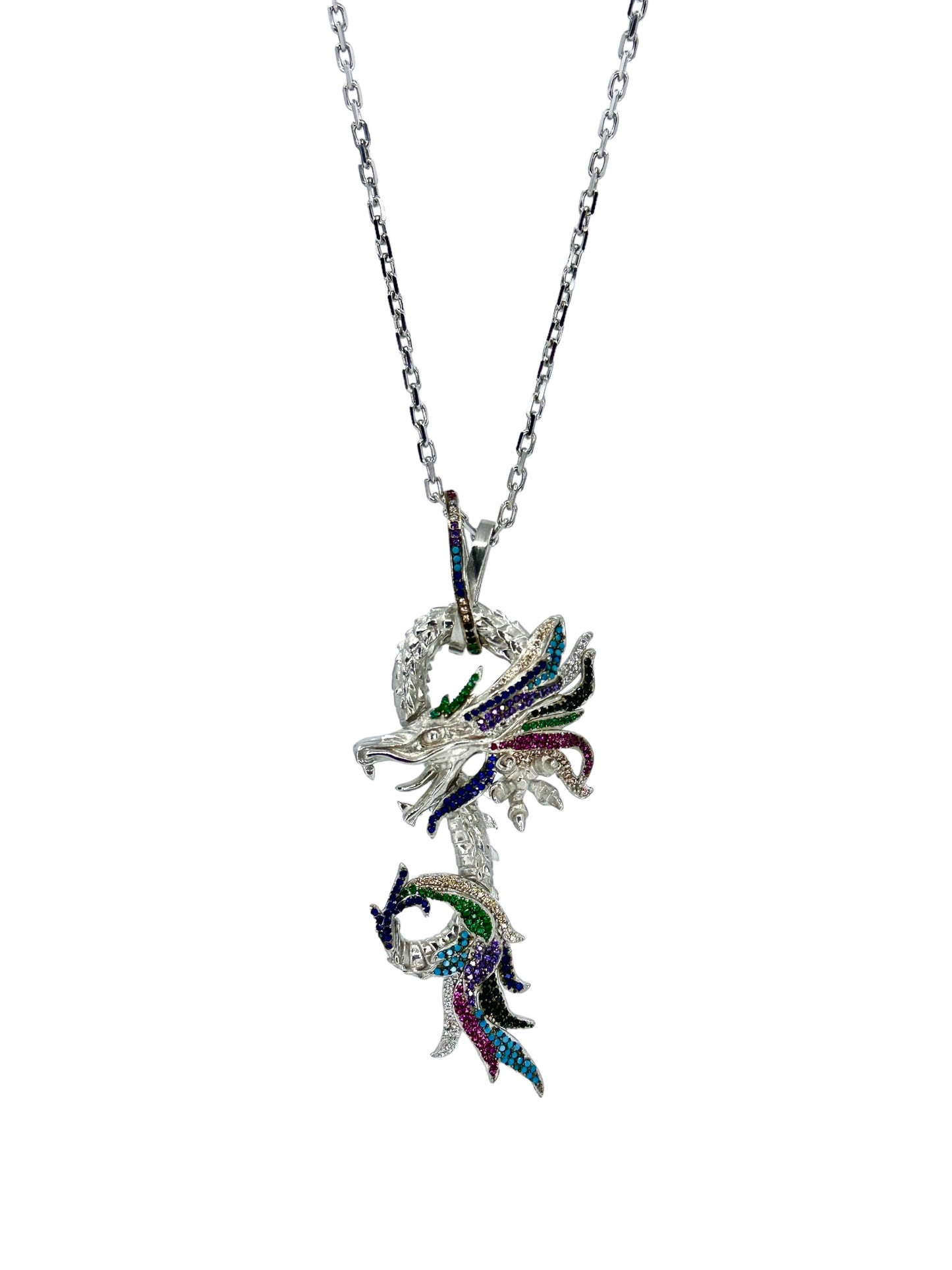 Rainbow Silver Dragon Necklace