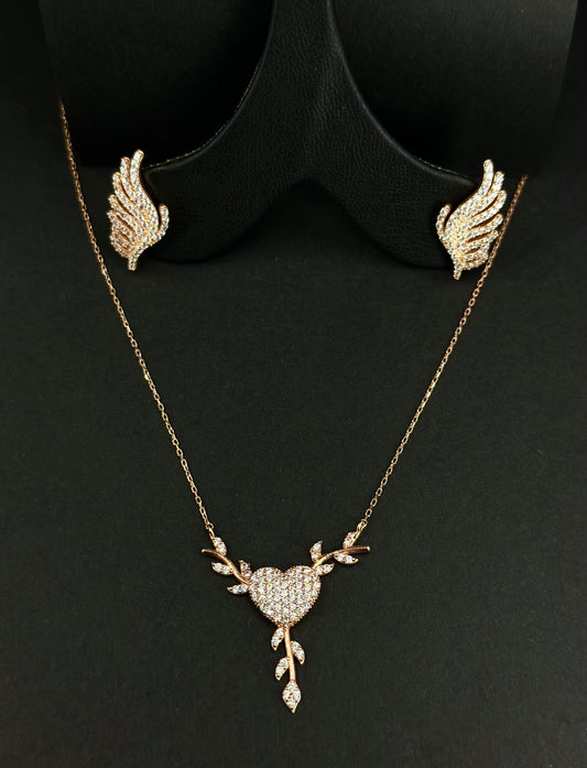 Aşkın Şans Kanatları Kolye Küpe Gümüş Set