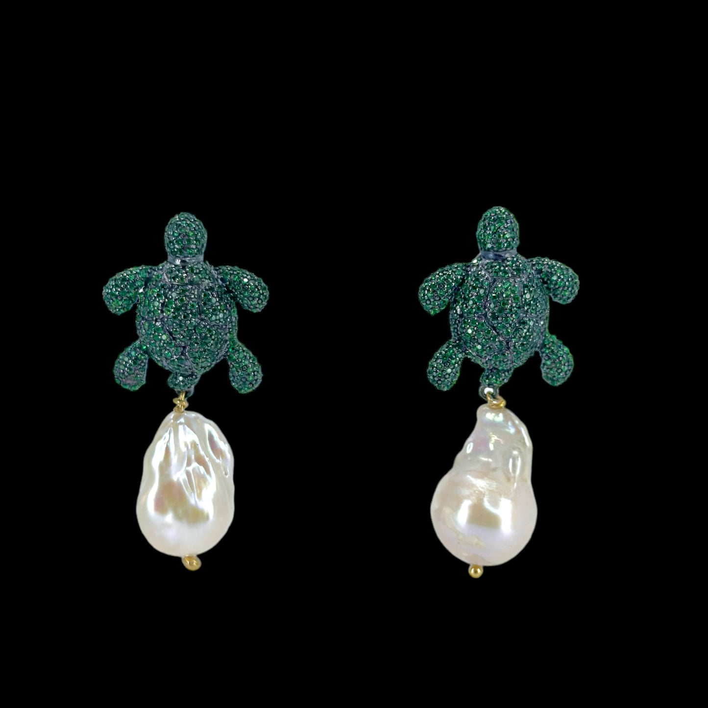 Baroque Pearl Green Turtle Earrings