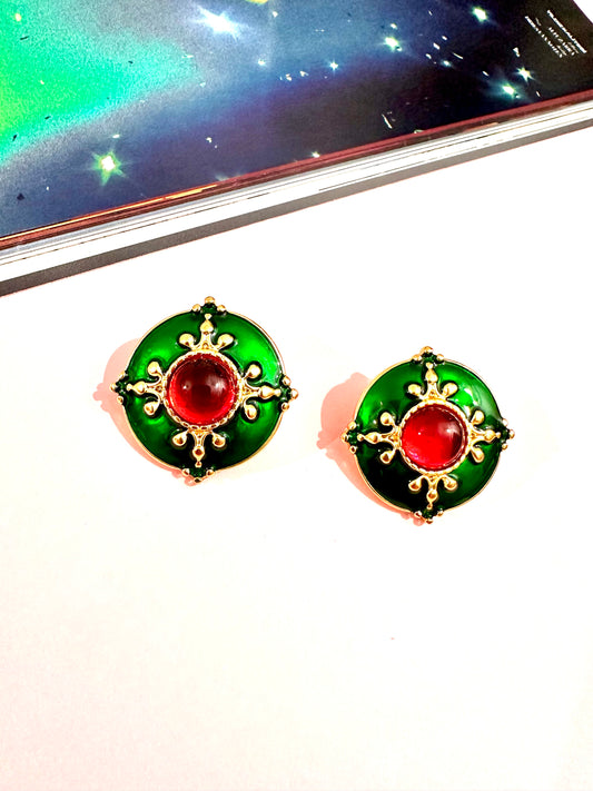 Kırmızı Taşlı Yeşil Küpe Kolye Set