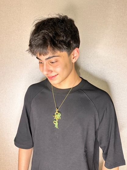 Yeşil Taşlı Gold Dragon Kolye