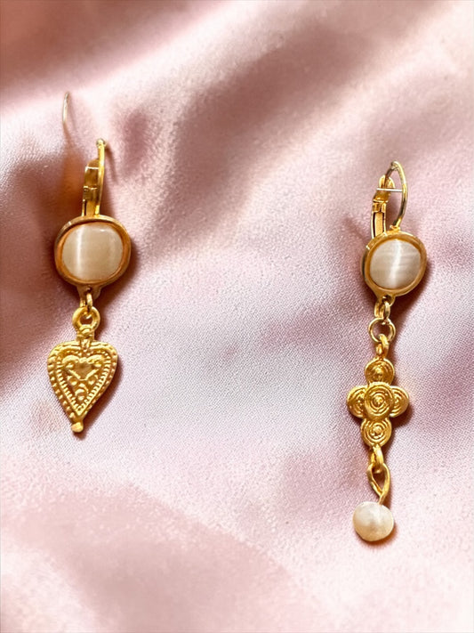 İncili Kalp Artisan Küpe