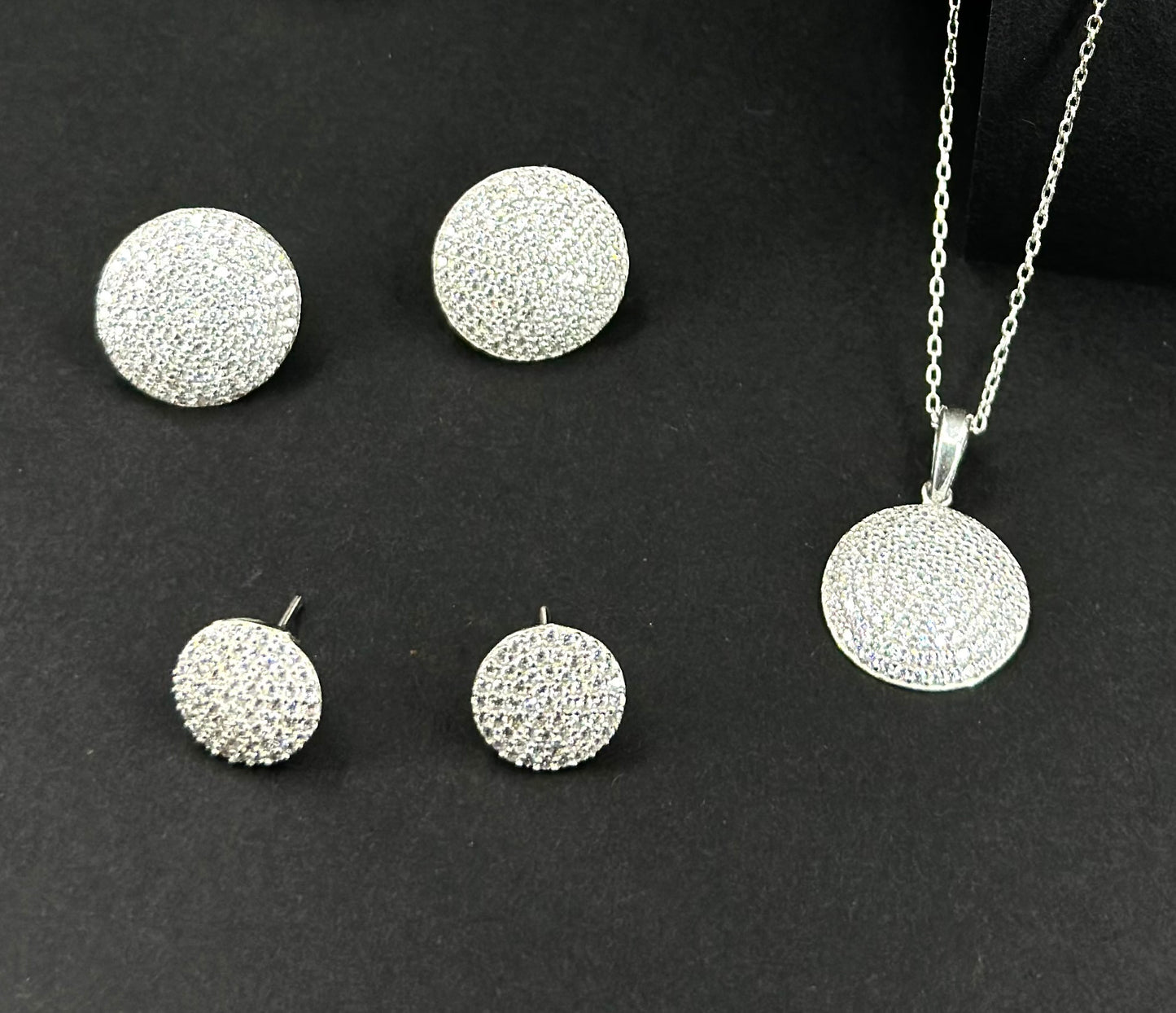 Dolunay Zirkon Taşlı Kolye Küpe Gümüş Set