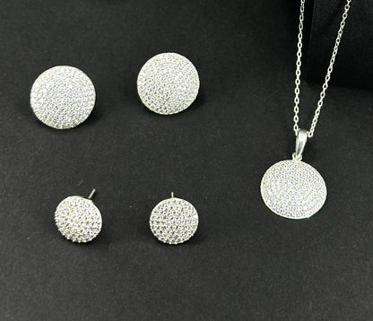 Dolunay Zirkon Taşlı Kolye Küpe Gümüş Set
