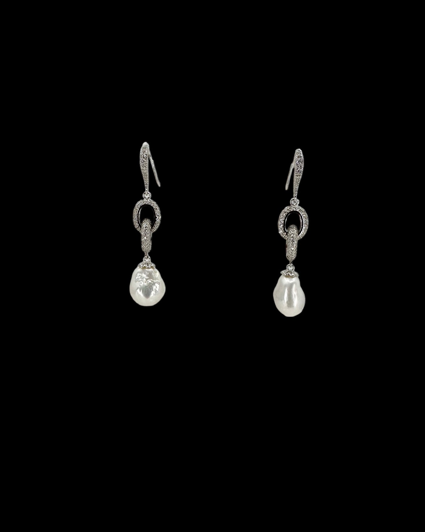 Silver Chain Pearl Earrings