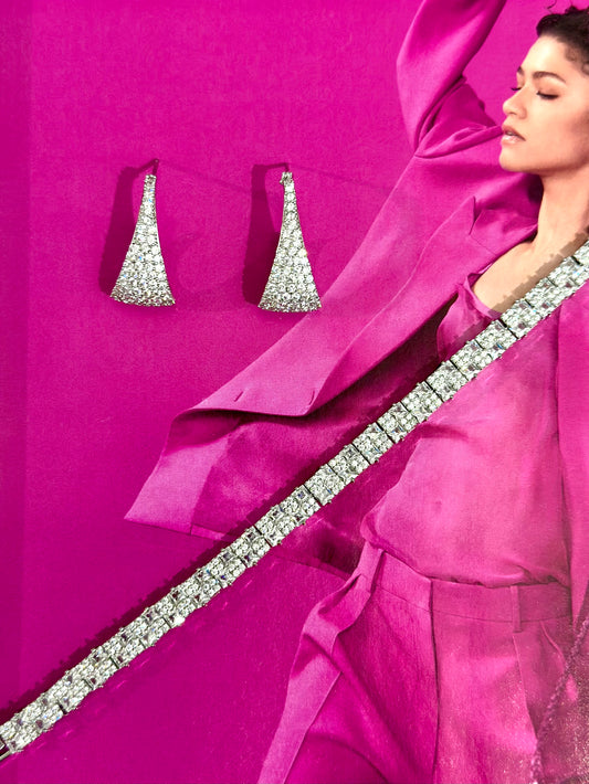 Kübik Kesim Swarovski Bilezik Küpe Seti