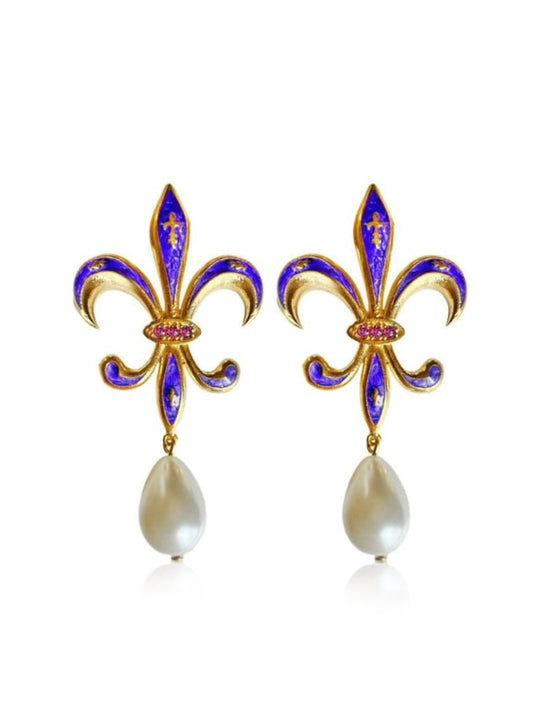 Purple Fleur-De-Lis Enamel Earrings