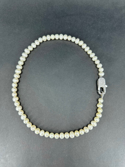 Natural Pearl Necklace with Sterling Silver Moissanite Clasp