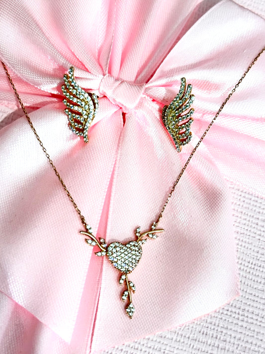 Aşkın Şans Kanatları Kolye Küpe Gümüş Set
