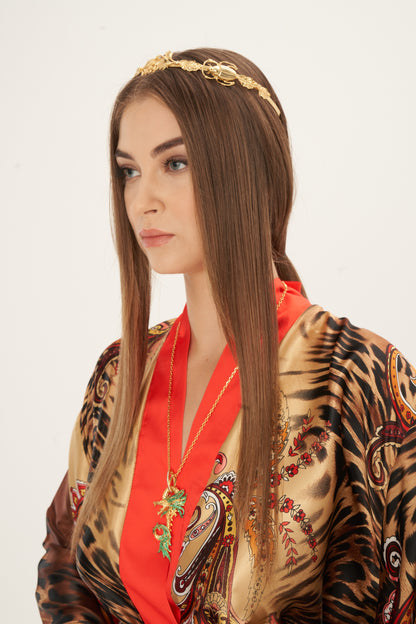 Yeşil Taşlı Gold Dragon Kolye